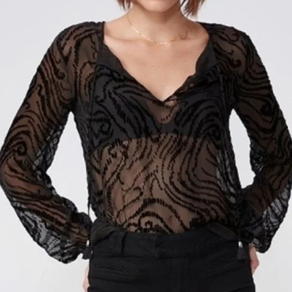 PAIGE BLACK VELVET SELMAH BURNOUT BLOUSE TIE NECKLINE WOMENS SZ XL - Picture 2 of 8